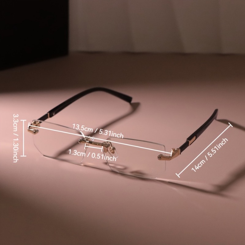 [Lunettes rectangulaires chics pour hommes] Lunettes rectangulaires sans monture chics pour hommes et femmes – Inspiration vintage, verres transparents, monture en alliage de zinc