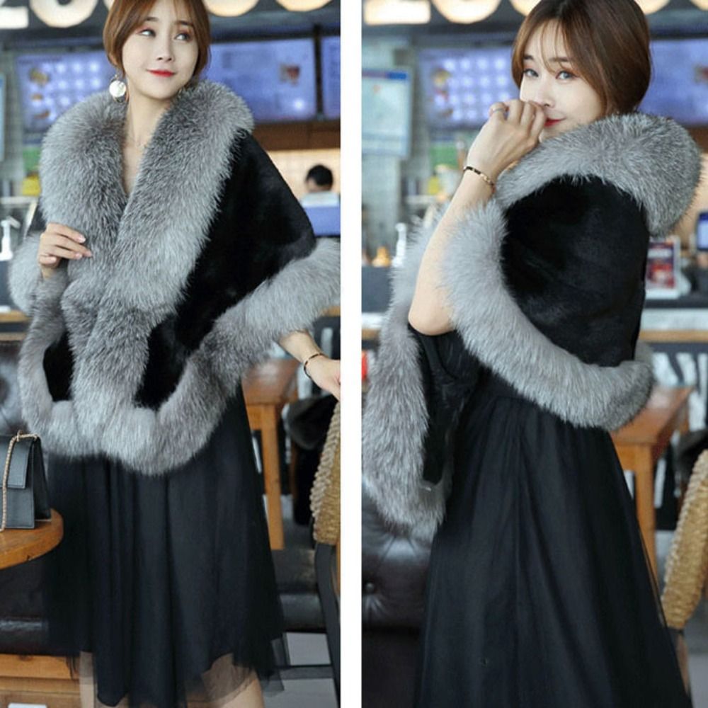 Mode hiver chaud châle épaissir mariée Cardigan Cape manteau fausse fourrure col châle nouvelle écharpe et enveloppement