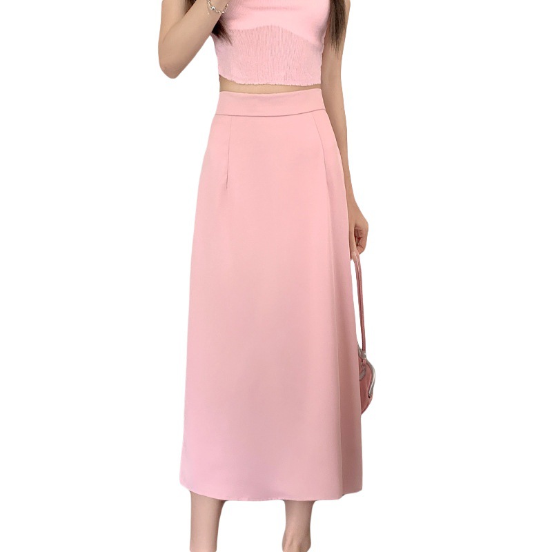 Jupe midi taille haute évasée pour femmes grandes tailles, style tailleur élégant, mi-longue, tendance et polyvalente, en mélange de coton