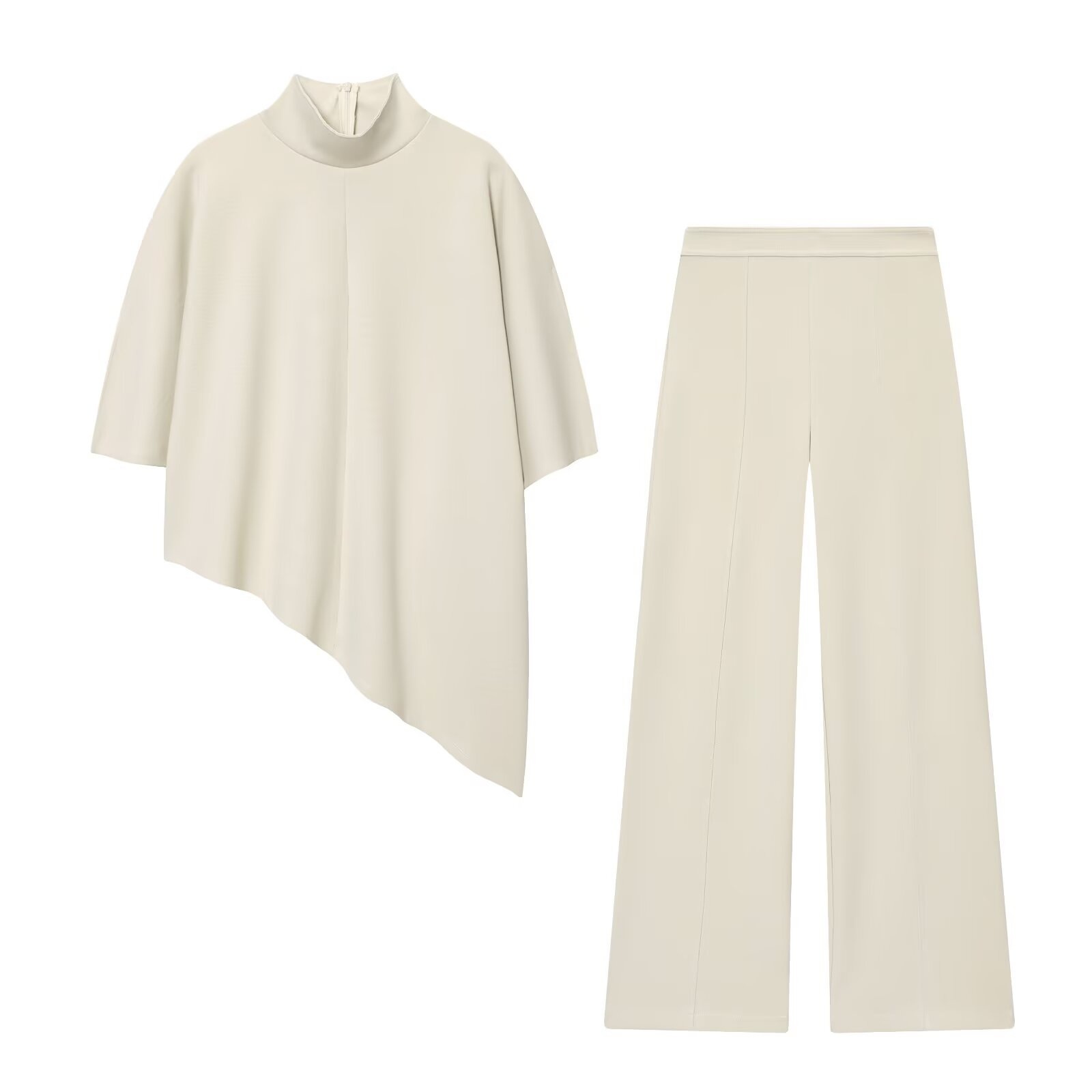 Ensemble deux pièces asymétrique en tissu double face avec haut et pantalon droit PB&ZA2025 – Nouvelle collection automne – Tenue décontractée confortable