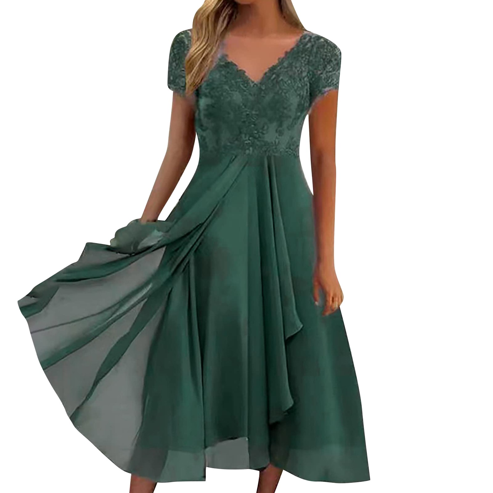 Robe longue en mousseline de soie pour femmes, robes de Rhcreuses, robes de soirée à manches courtes, col en V, panneau en dentelle, ligne A, demoiselle d'honneur, dames