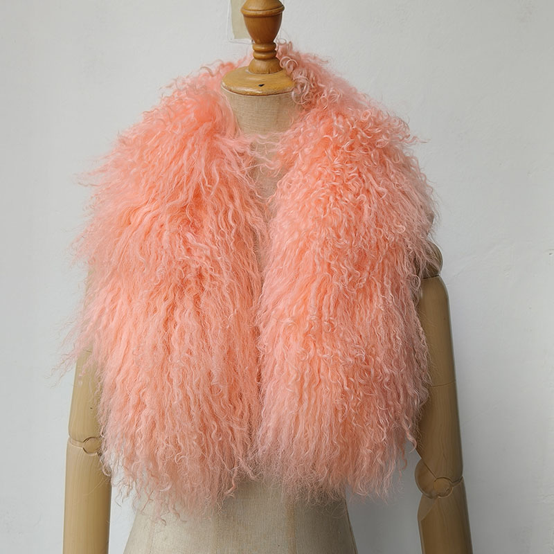 Femmes hiver mongolie agneau écharpe courte de luxe dames chaud véritable Tibet fourrure foulards femme moyenne longueur réel col de fourrure