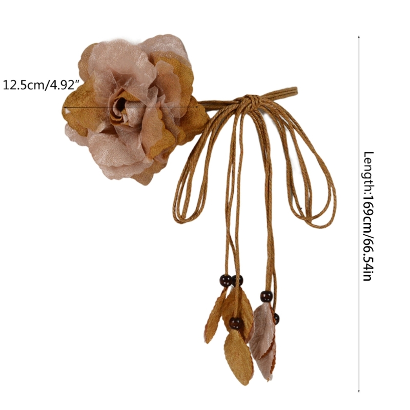 Ceinture longue tressée à pampilles pour femmes, ceinture fine, ceinture nouée décontractée, élégante, faite à la main, grande fleur décorative, robes JOFor Lady