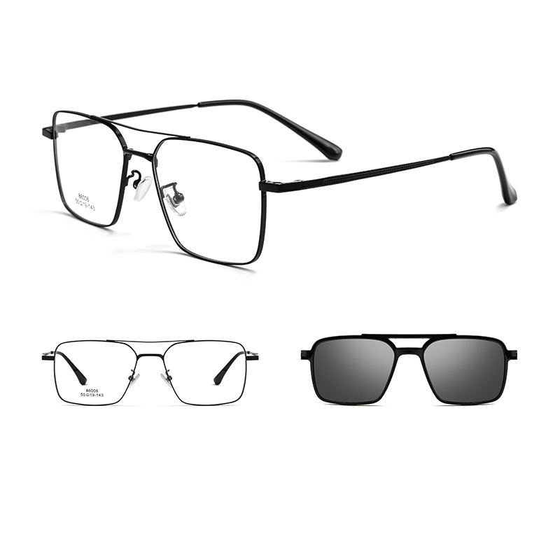 Hommes classique polarisé pince sur lunettes de soleil pilote Double faisceau en alliage de titane lunettes cadre optique rétro parasols lunettes