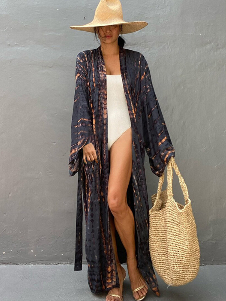 Robe kimono bohème à ceinture pour femmes, cover-up pour les maillots de bain, imprimé, cape, parbones, vêtements de plage, livraison directe