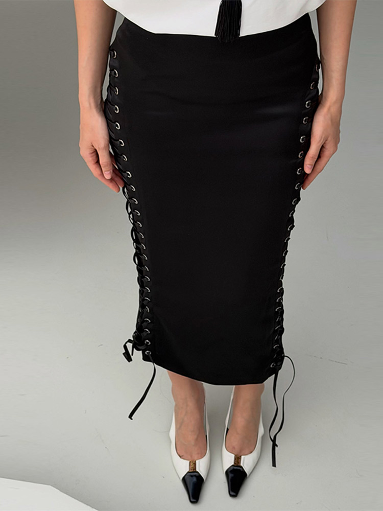 Jupe midi pour femme, taille haute, avec lacets latéraux, jupe moulante ajustable à la taille, idéale pour les sorties en ville, nouvelle collection 2026 pour femmes.