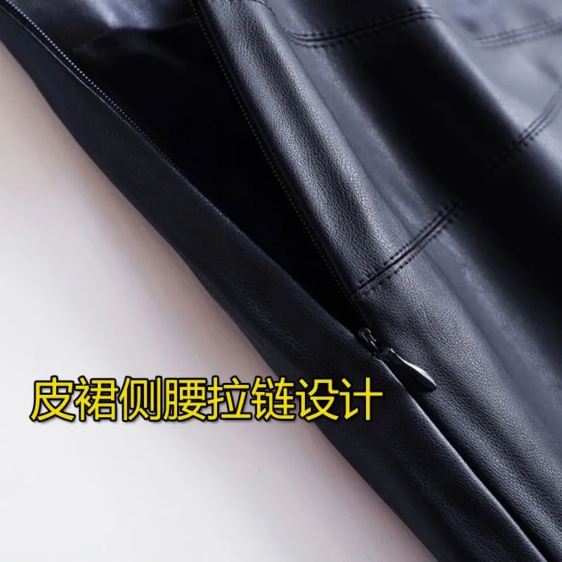 Jupe longue en peau de mouton pour femme, hanche ronde, sur le genou, cuir, haute qualité, taille haute, sexy, fendue, GT, hanche, 5XL