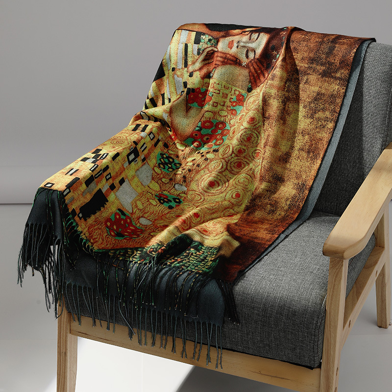 Écharpe en cachemire pour femme, châle imprimé Pashmina, couverture, écharpes, enveloppes, peinture à l'huile, marque de luxe, chaud, hiver