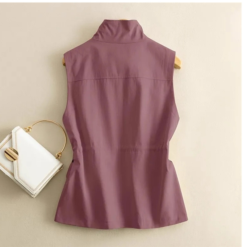 Gilet court pour femme, coupe ajustée, printemps-automne, décontracté, nouvelle collection 2026, en pur coton, sans manches