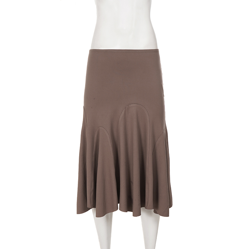 Jupe mi-longue décontractée d'été pour femmes, taille haute, évasée, en tissu extensible doux, style élégant pour tous les jours, style streetwear pour femme
