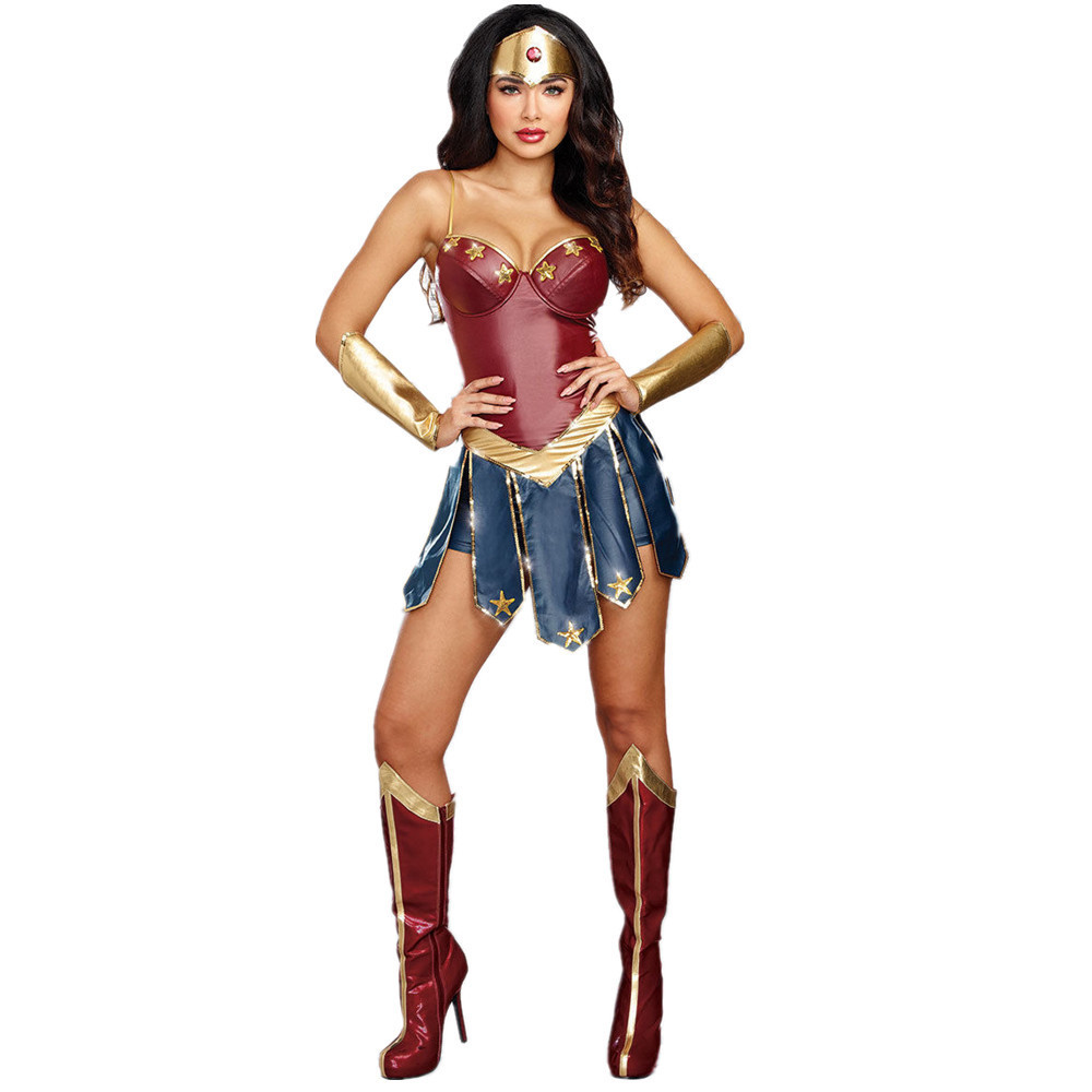 Robe de Costume de super-héros d'halloween pour femmes, tenue de Cosplay merveille Sexy en cuir, vêtements fantaisie de spectacle sur scène