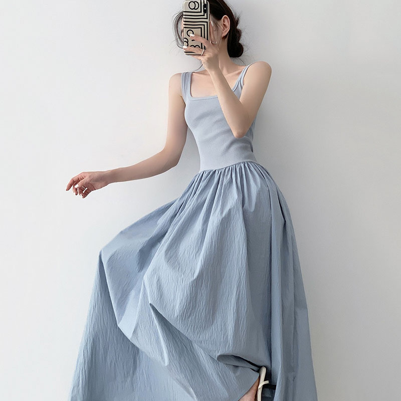 Robes longues taille haute pour femmes Printemps-Été 2026 Robe sans manches patchwork élégante à col carré Slim pour soirée Vestidos