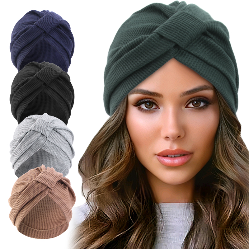 Foulard femme chapeau respirant coton épais gaufre carré foulard chapeau indien chapeau foulard ethnique