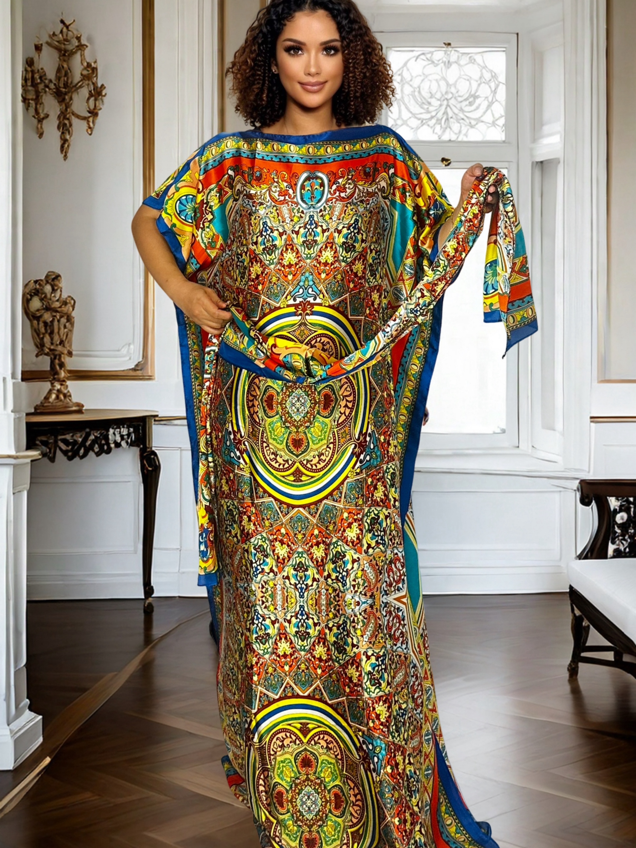 Abaya caftan élégant pour femmes, tenue de plage, ample, fendue, vacances à la plage, avec foulard