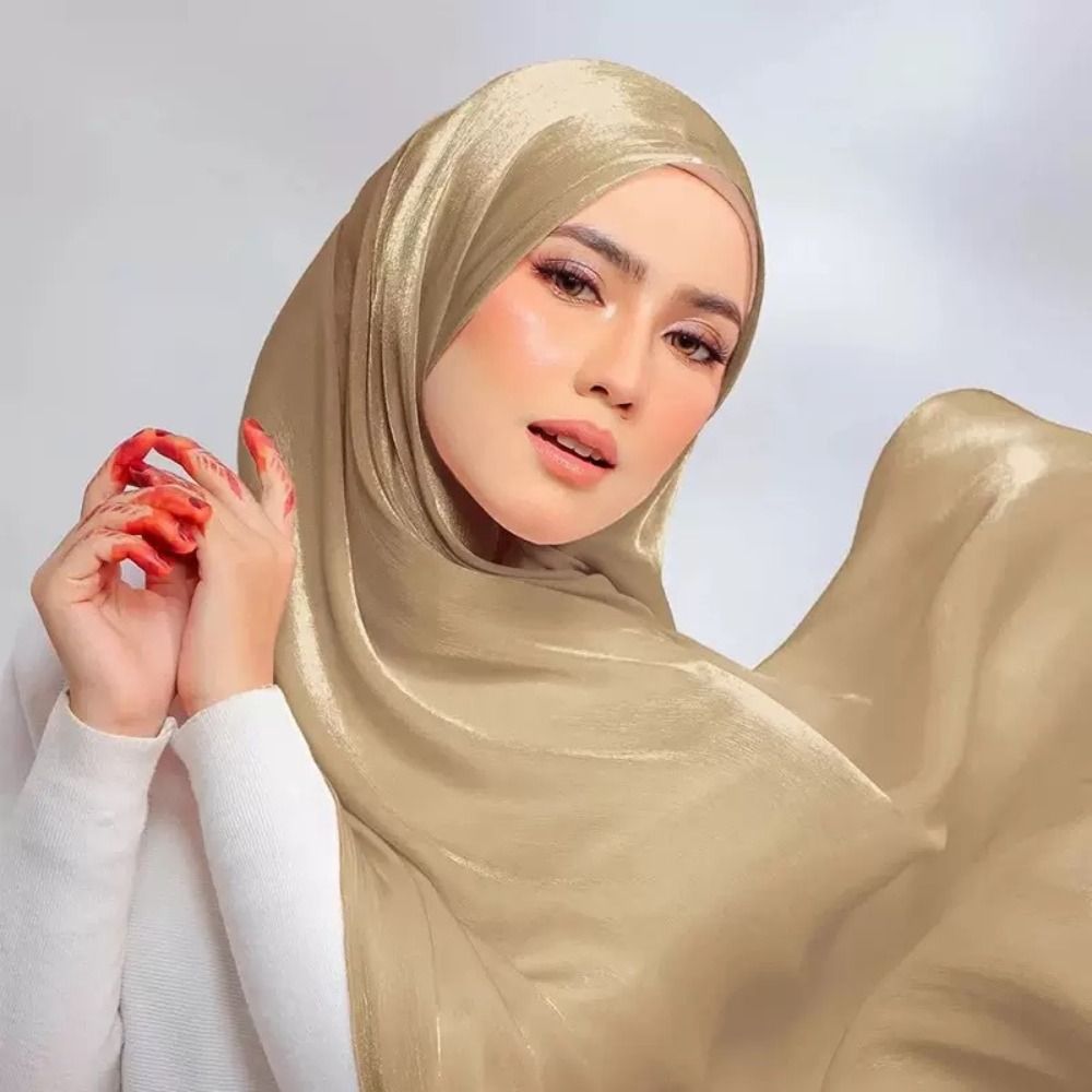 Écharpe en Soie Unie de Haute Qualité, Voile Hijab en Mousseline Brillante, Longue Écharpe Douce pour le Ramadan et l'Extérieur