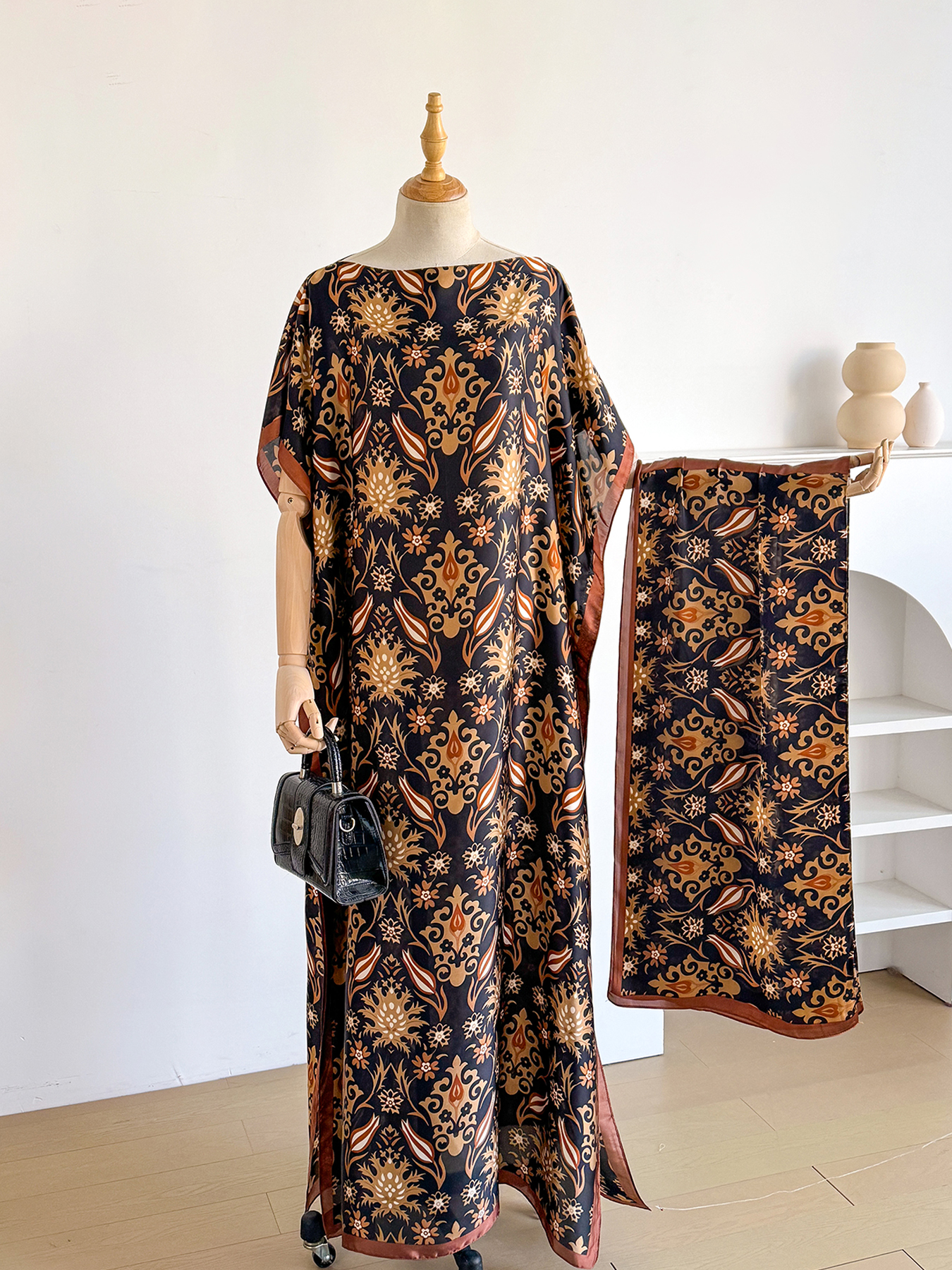 Nouvelle Robe Longue Africaine Dashiki Bohème Imprimée pour Femme 2026, Taille Unique, avec Foulard, Style Ample et Élégant, Style Musulman Dubaï