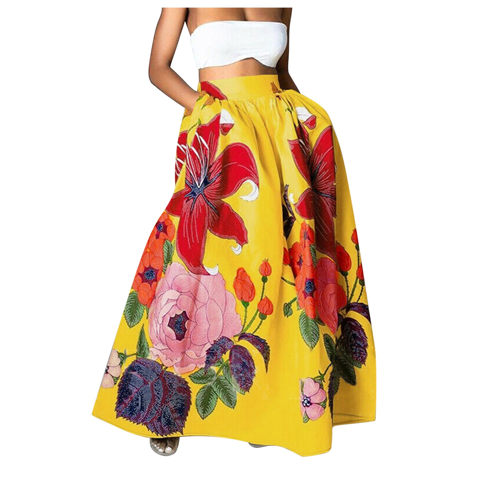 Bohème imprimé fleuri Maxi jupe pour femmes été taille haute fête grande balançoire plage longue jupe élégante dame une ligne jupe Jupes