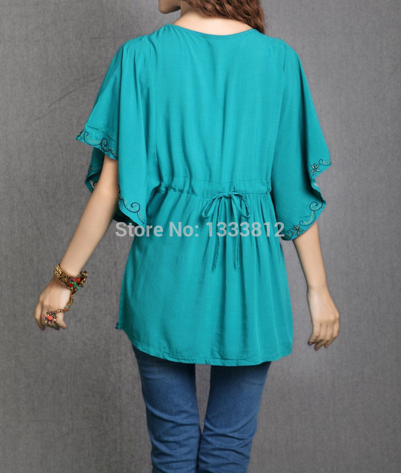2026 Blouse Tunique Femme en Coton, Style Vintage Mexicain, Broderie Florale Ethnique, Coupe Ample Décontractée Bohème, Manches Chauve-souris, Blusa Mujer