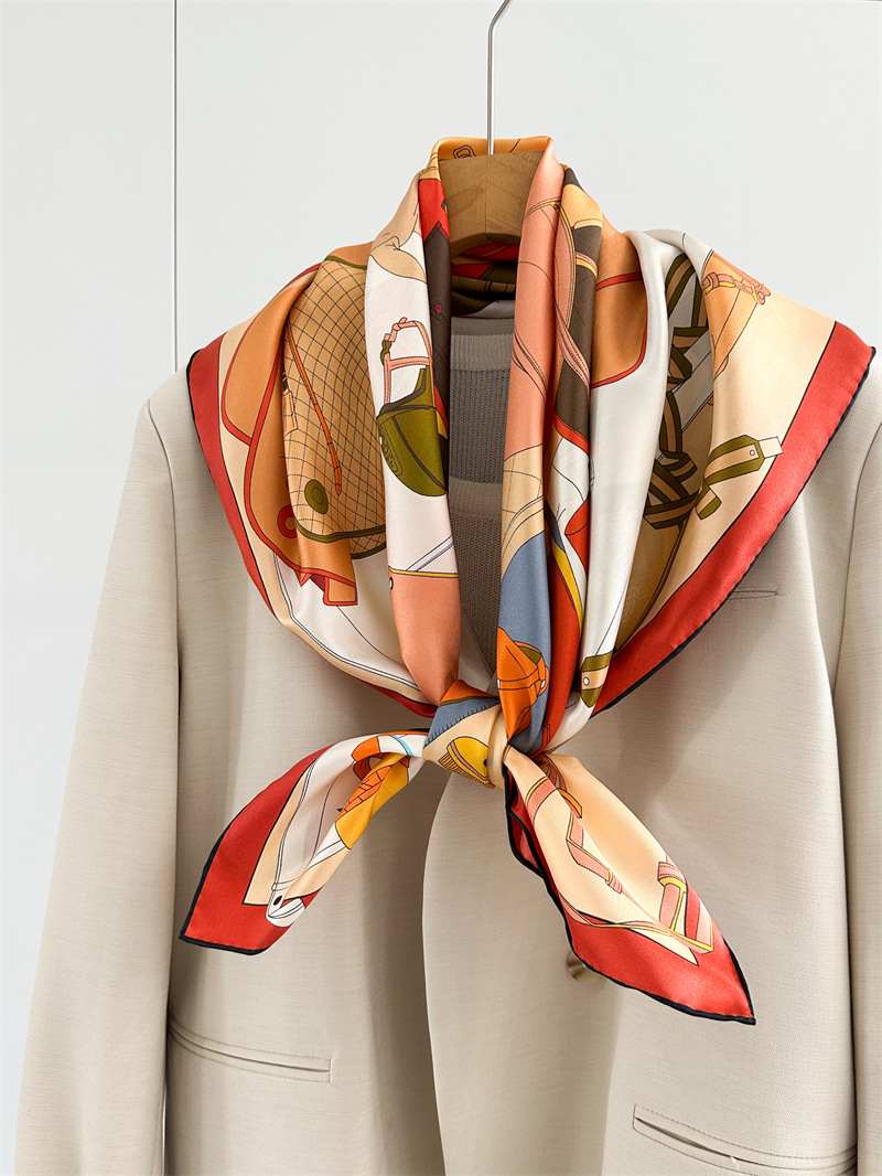Foulard 100% Soie Carré 90cm, Bandanas, Châles, Bords Roulés à la Main, Accessoires de Vêtements, Sacs, Cheveux, Décoration de Sacs et Ceintures, Cadeau pour Amoureux
