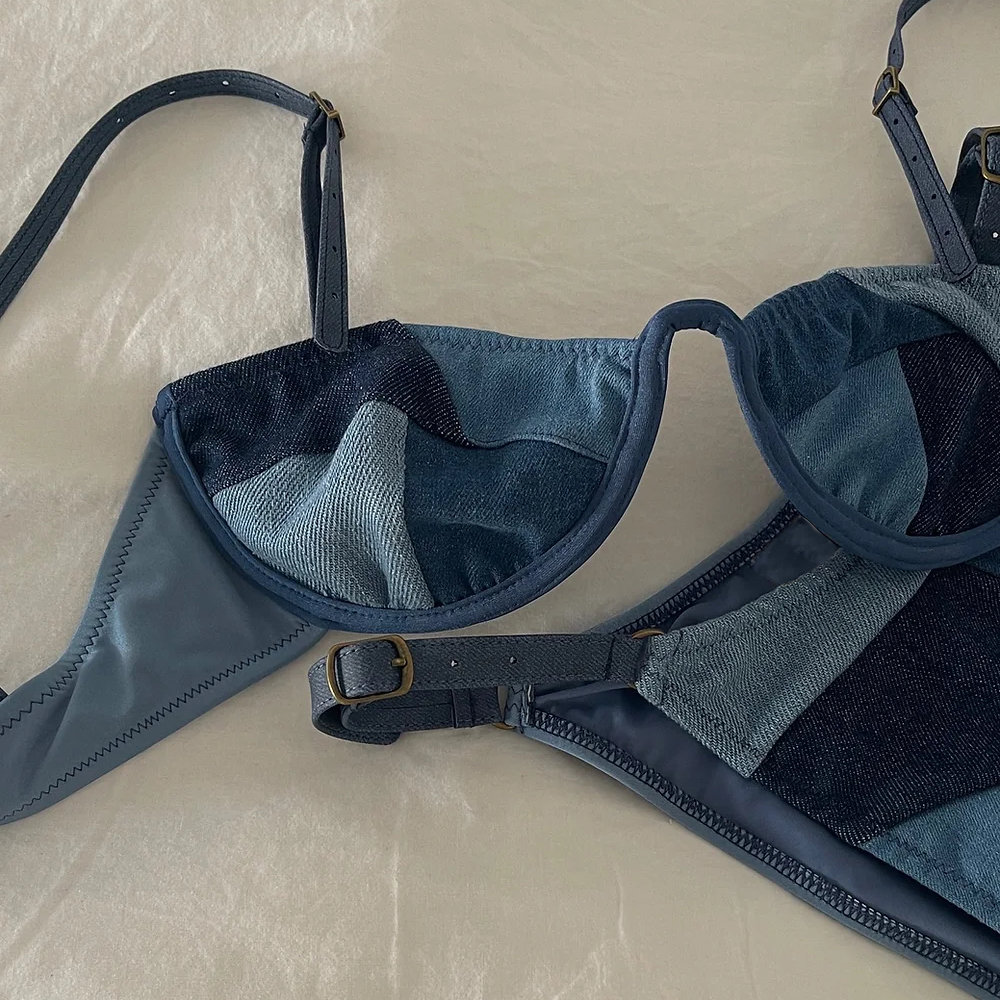 Sexy Bikini maillot de bain avec ceinture col en V maillots de bain femmes Patchwork brésilien Bikini maillot de bain été femme