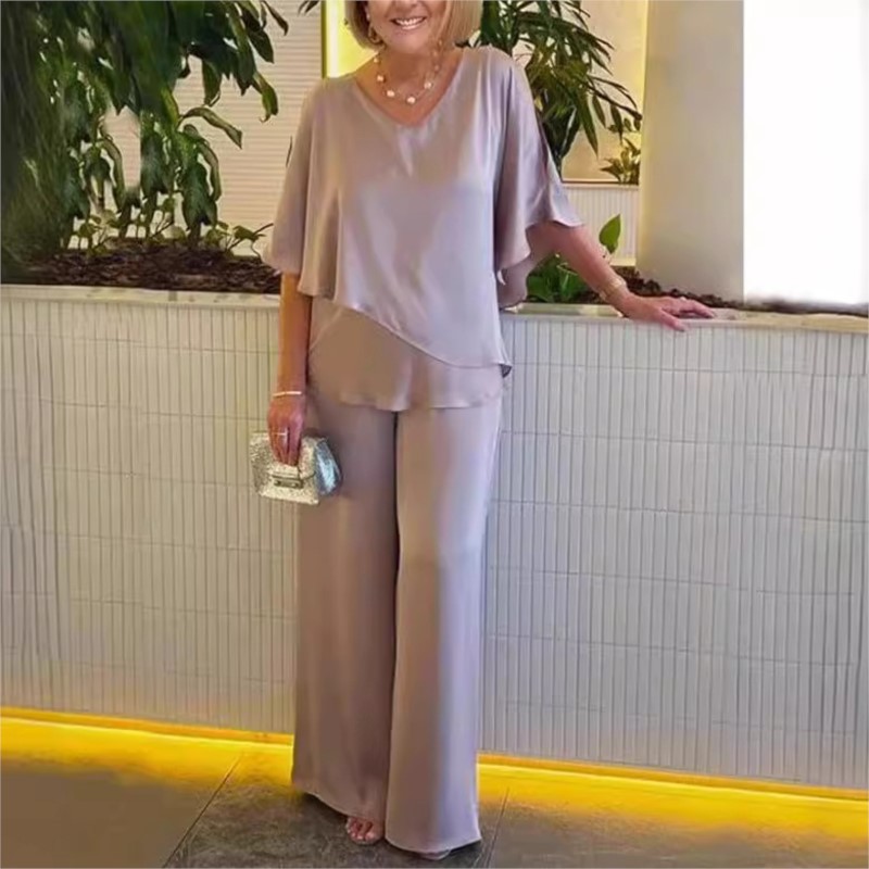 Kombinizon-Ensemble de chemises et de pantalons longs pour femmes, jambe large, tenues élégantes, 2 pièces