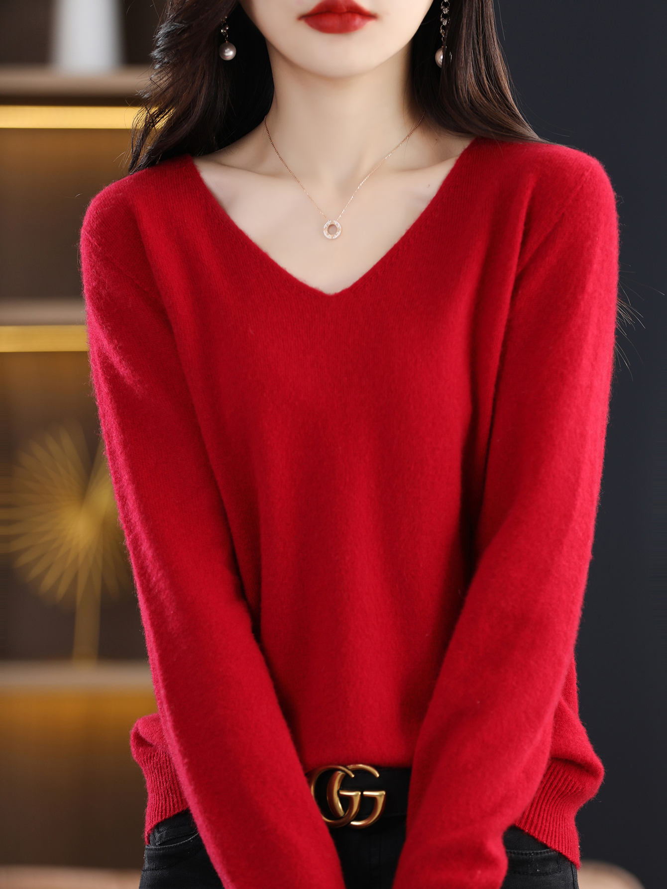 Pull pour femmes 100% laine mérinos col en V pull automne hiver basique chaud pulls à manches longues doux tricot pulls femme vêtements