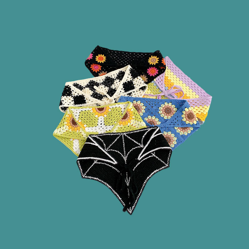 Écharpe triangulaire tricotée Vintage française pour femmes, bandeau découpé au Crochet, bandes de cheveux