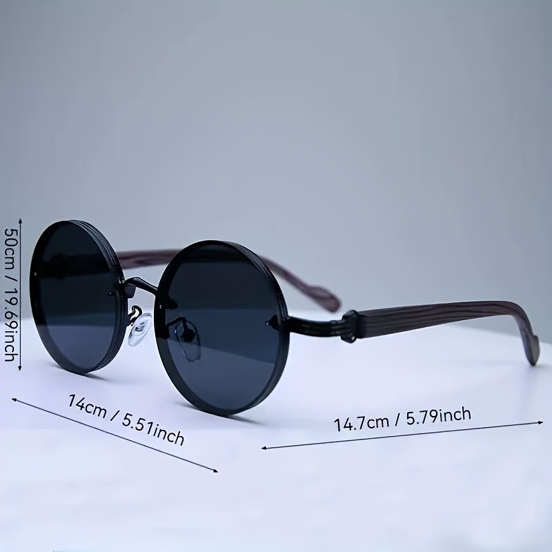 1 paire de lunettes rondes rétro, design grain de bois, monture en alliage noir, verres PC durables