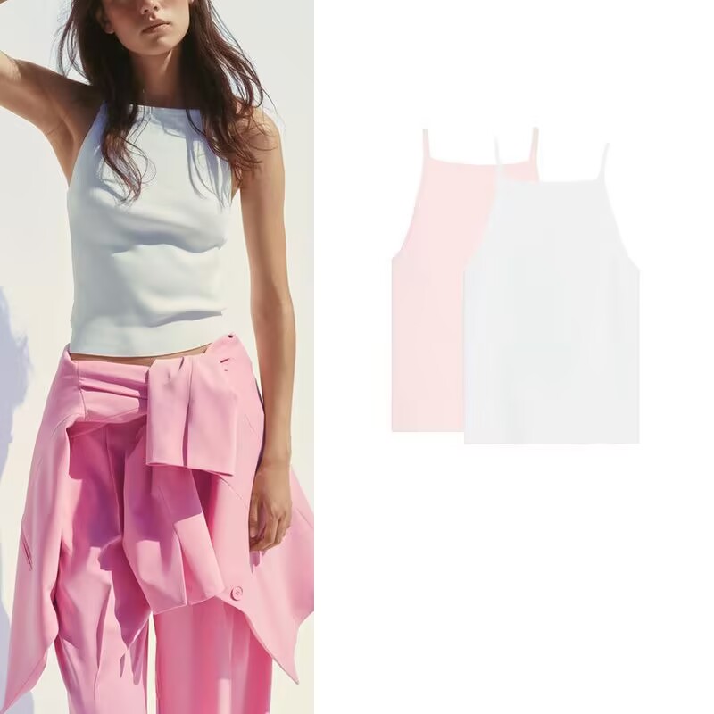 Gilet camisole slim pour femmes, haut sans manches à col bateau de couleur unie