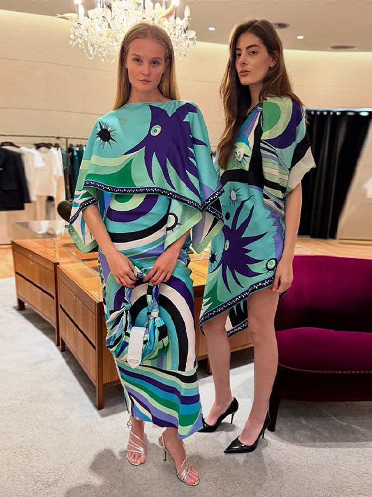 Ensemble Robe Imprimée Femme Deux Pièces Tenue de Vacances Cape Châle Haut Robes Longues Effet Soie Coordonné Plage Vêtements d'Été Femme