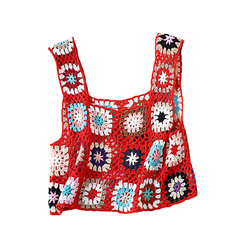 Lamuusaa Crochet haut court y2k femmes broderie florale évider sans manches tricoté réservoirs gilet 2000s vêtements été maillots de bain