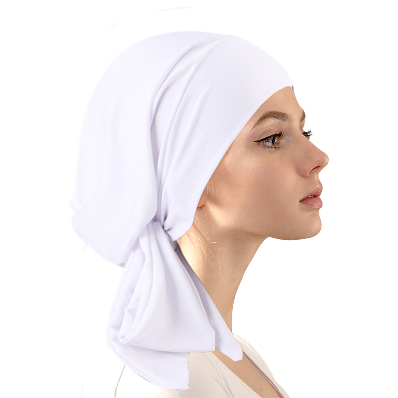 Pré-cravate couleur unie Turban ethnique ruban élastique foulard islamique fond chapeau mode bonnet chapeau Durags pour les femmes envelopper tête