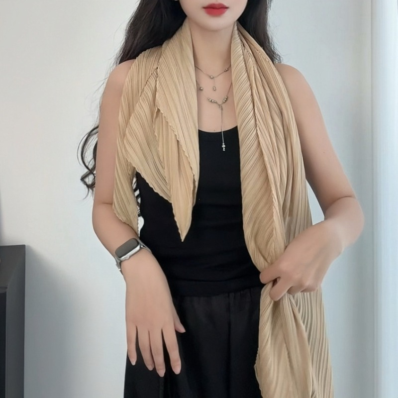 Écharpe plissée pour femme, châle en tissu, mode coréenne, foulard fin de protection solaire, foulard femme de luxe, marque Hijabs pour femme