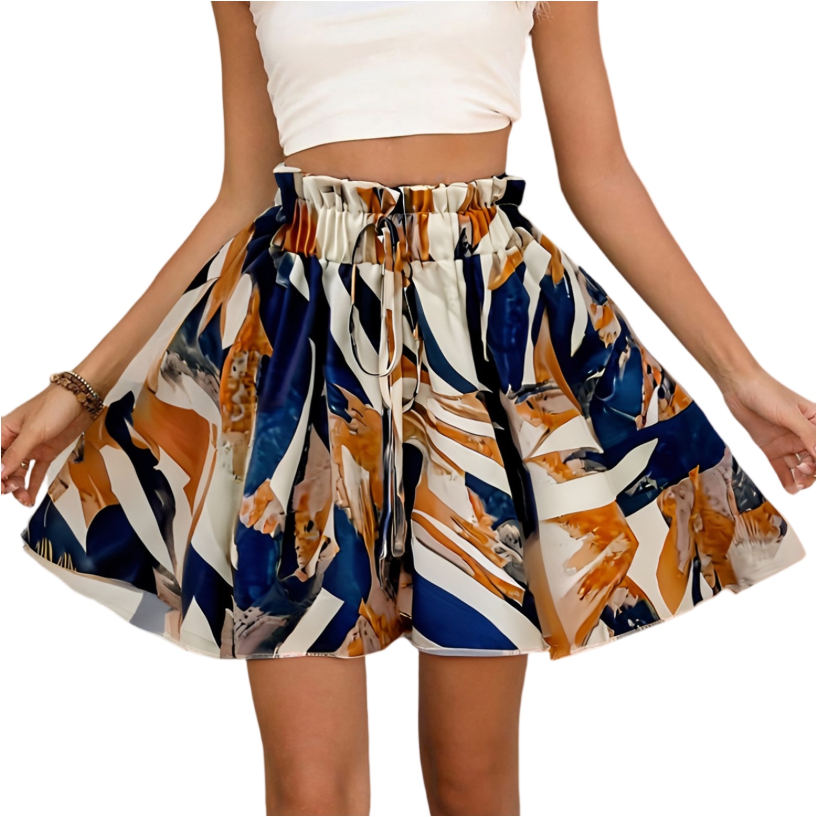 Short bohème pour femmes, taille haute, cordon de serrage, ample, léger, confortable, short de plage imprimé, pantalon court à jambes larges
