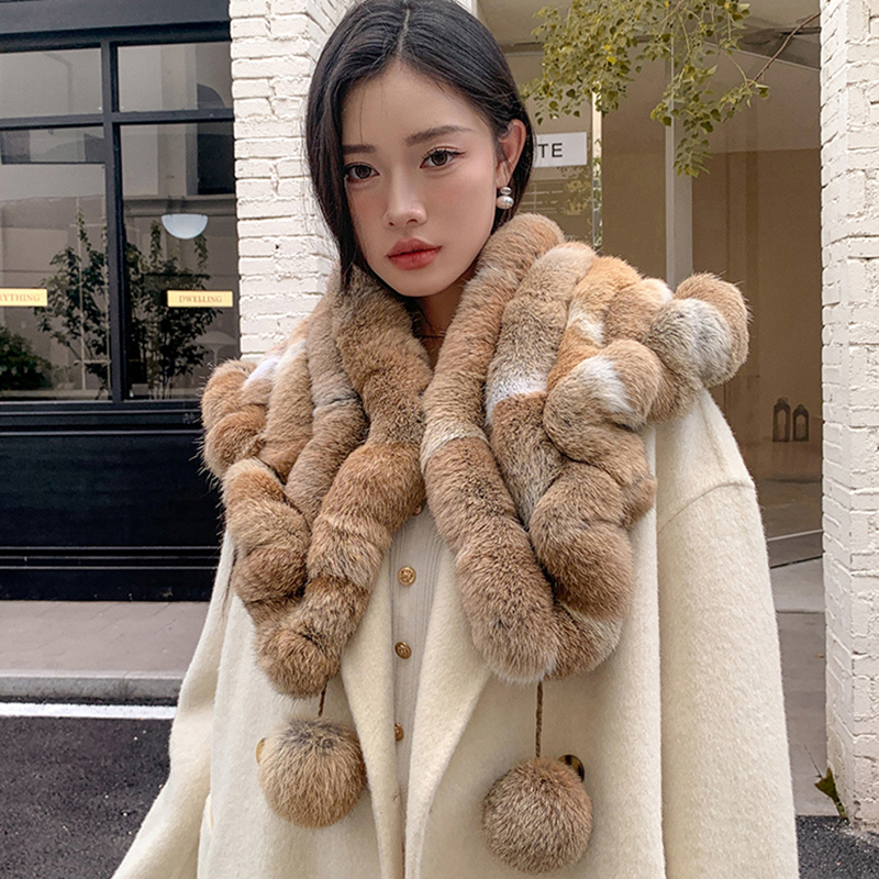 Dame hiver réel lapin fourrure écharpe naturel chaud doux lapin fourrure châle femmes mode extérieur tricot 100% réel lapin fourrure foulards