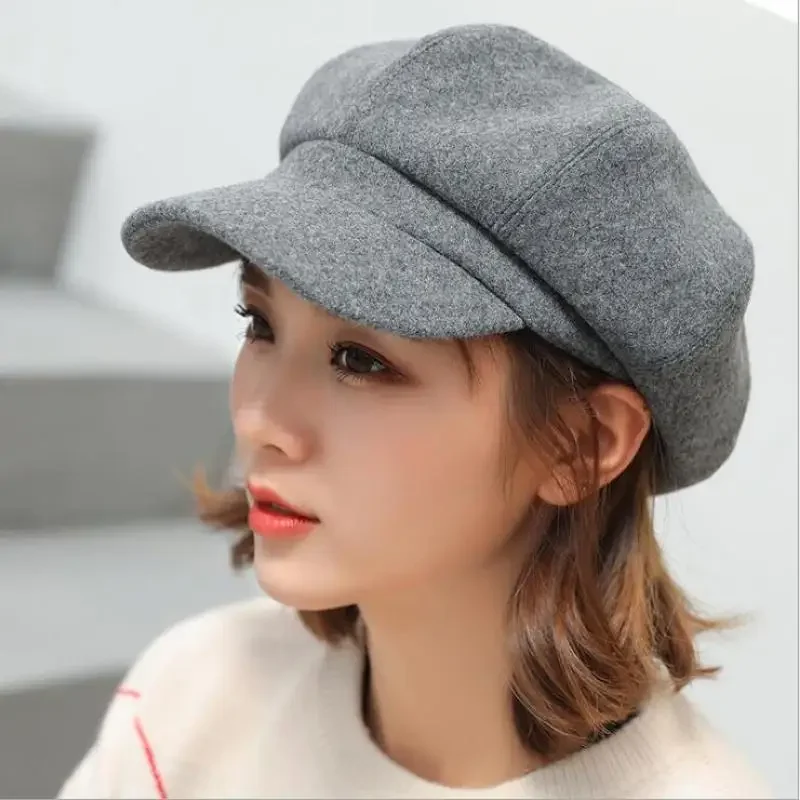Automne hiver chapeaux pour femmes solide plaine octogonale casquette de gavroche hommes dames décontracté laine chapeau hiver béret femmes peintre casquettes hiver