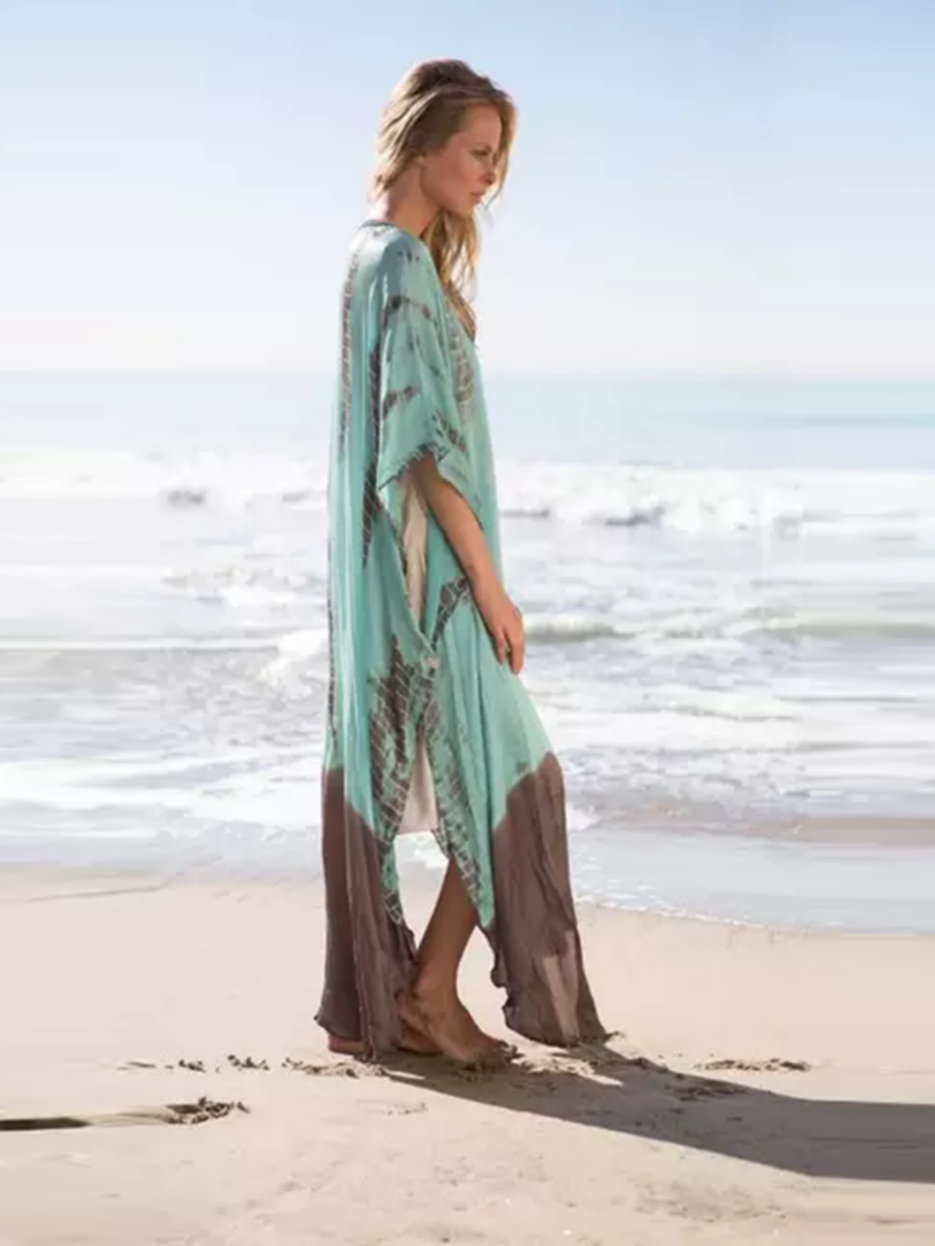 MAKABO Robes caftan pour femme, col en V Moo Moos imprimé coloré Cover Ups Caftan Robes de plage pour maillots de bain