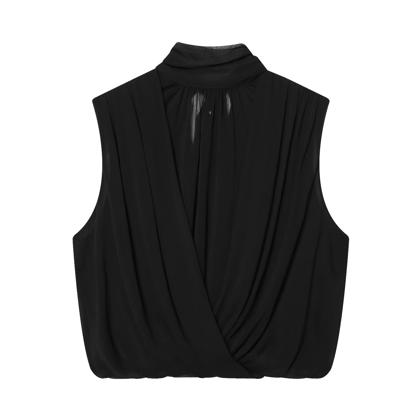 Hauts drapés noirs pour femmes, style ballon, col roulé sans manches, chic et tendance, pour l'été