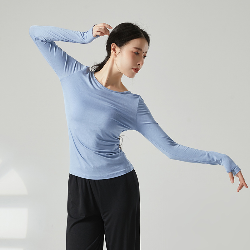 Vêtements de danse moderne pour adultes, col rond, manches de doigt, vêtements de pratique, ballet classique, vêtements de Y, femmes