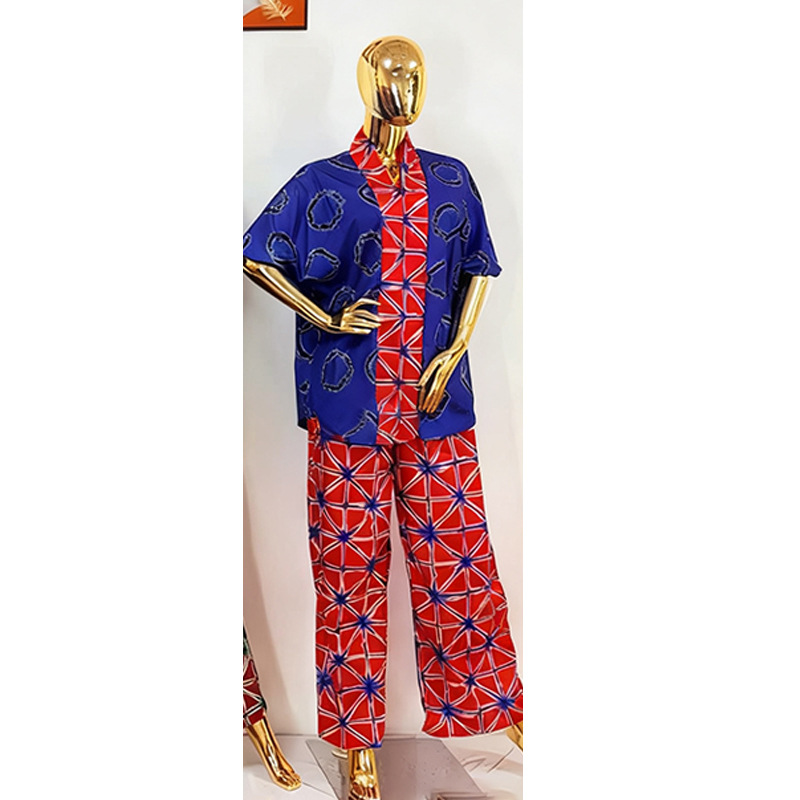 Ensemble de vêtements africains 2 pièces pour femmes, mode estivale, haut à manches courtes et col en V, pantalon long assorti, Dashiki, vêtements africains