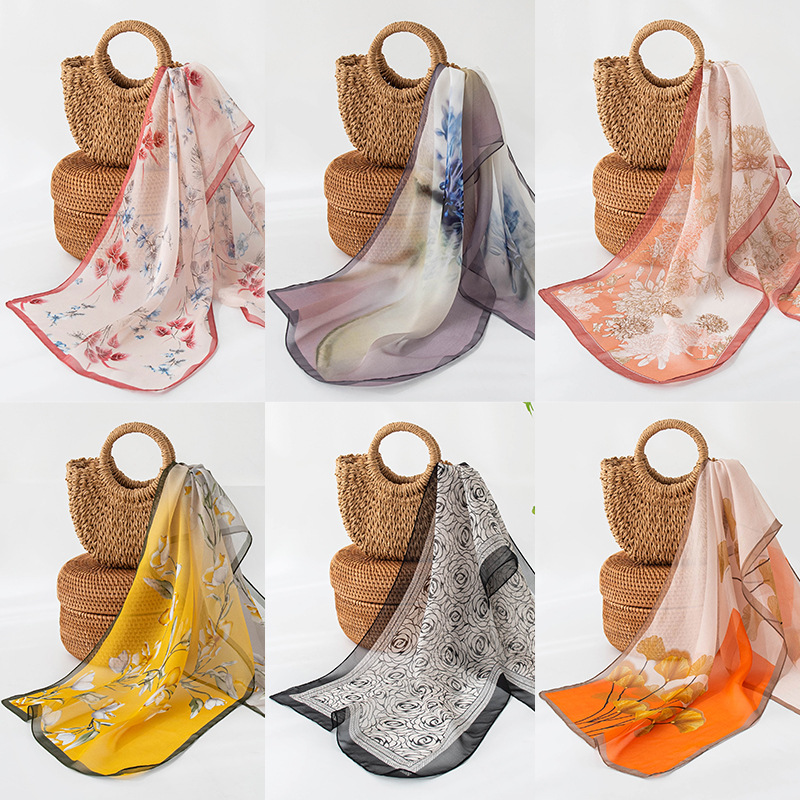Pure soie longue écharpe haut de gamme sensation été mince imprimé châle femmes foulard en soie cadeau châles femmes luxe Bufandas De Seda Sj111