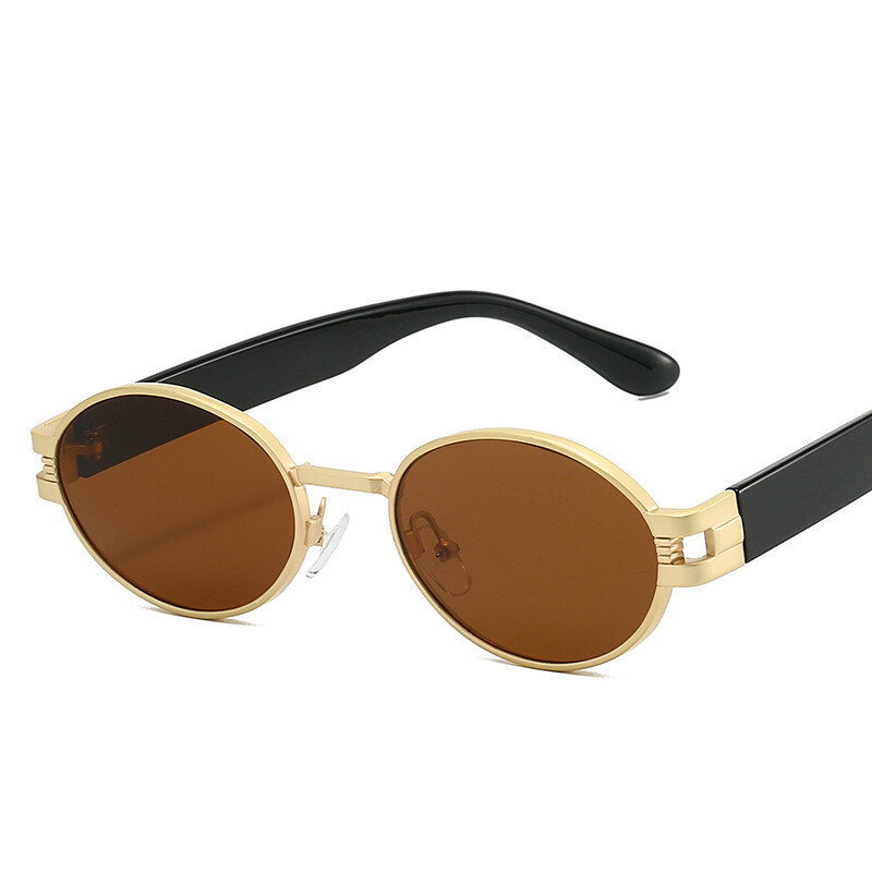 Lunettes de soleil ovales en métal pour hommes et femmes, nuances de lunettes noires, créateur unisexe, marque de luxe, mode, UV400