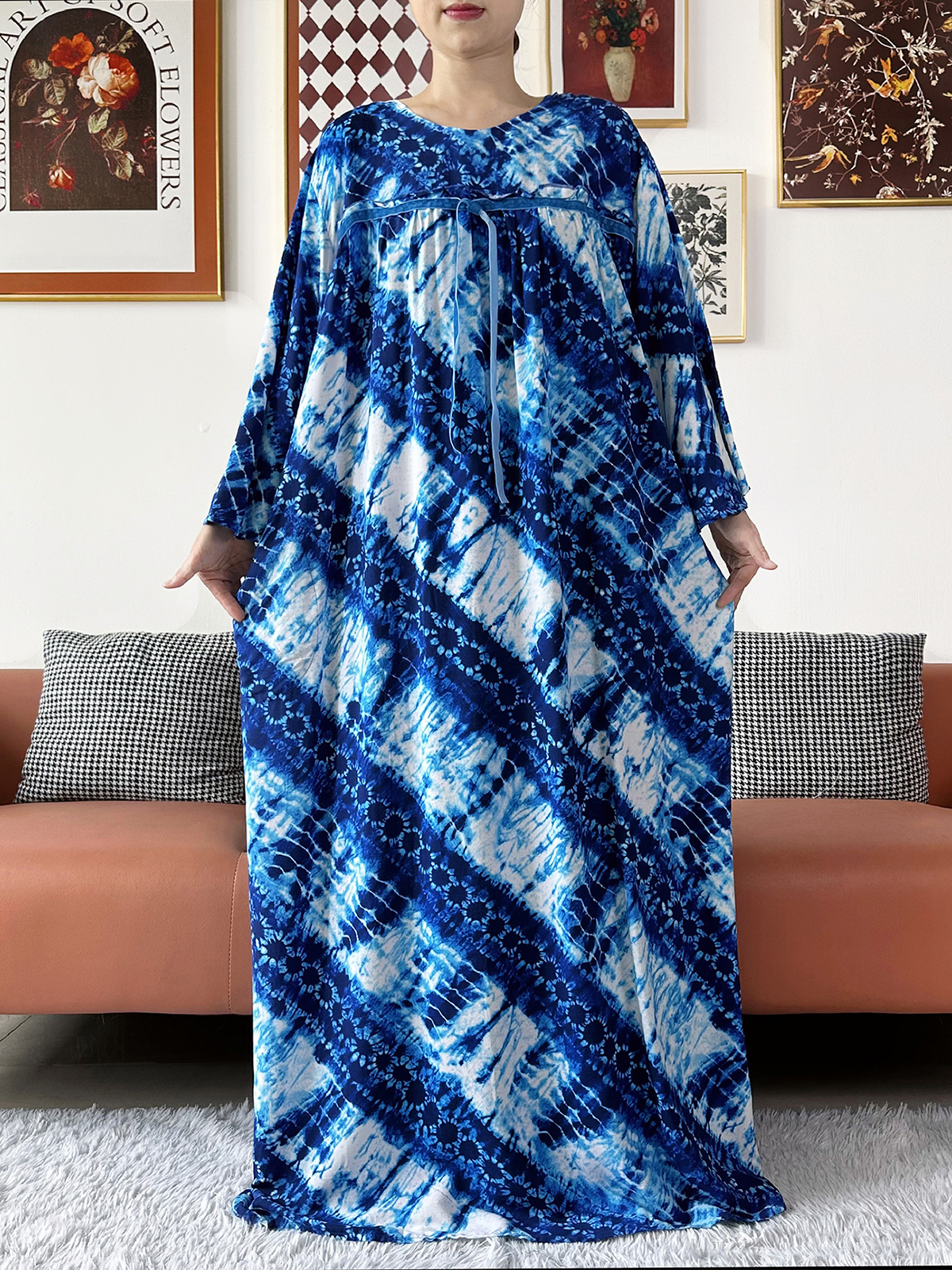 Robe longue en coton pour femmes africaines, imprimé tie-dye, Dashiki Kaftan, ample et confortable, Abaya musulmane, Boudou