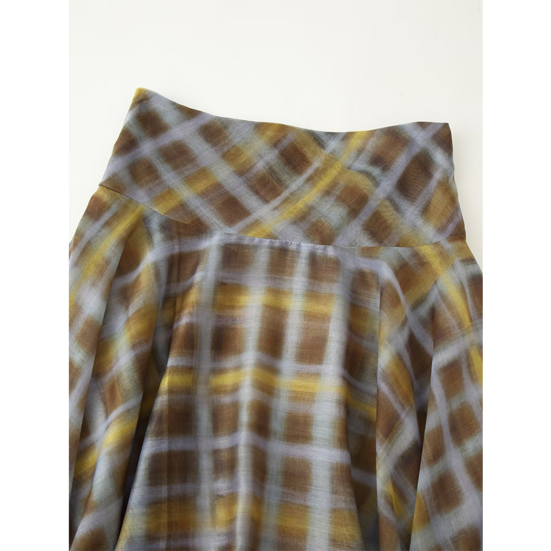 YENKYE Nouvelle jupe midi asymétrique à carreaux taille mi-haute pour femme, coupe trapèze, fine, Faldas Mujer