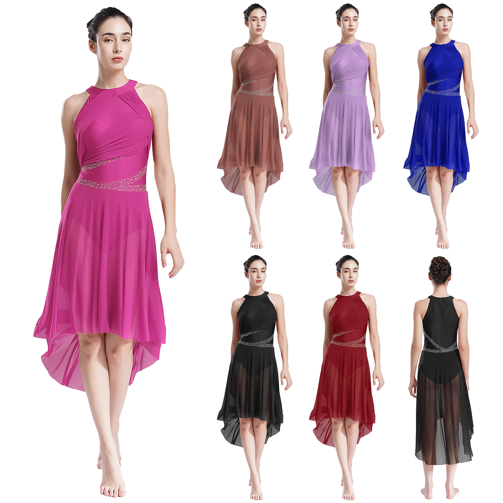 Robe de danse lyrique pour femmes, vêtement de ballet, justaucorps, biscuits froncés, patinage sur glace