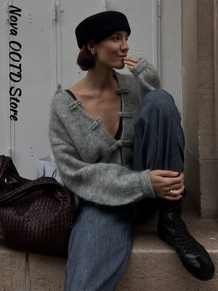 Cardigan élégant pour femmes, automne, col rond, manches longues, pull en tricot, nouveau style vintage décontracté, veste d'hiver 2026