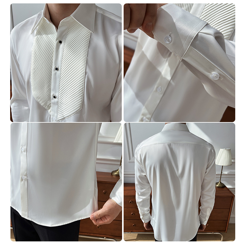 Chemise à manches longues pour hommes de style britannique : col tendance, beau, décontracté et cranté, éclatant l'élégance française