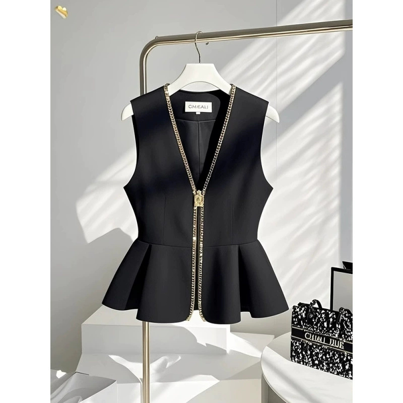 Gilet court de printemps pour femmes, nouveau tempérament à la mode, élégant, sans manches, décontracté, assorti avec tout, manteaux féminins, 2025