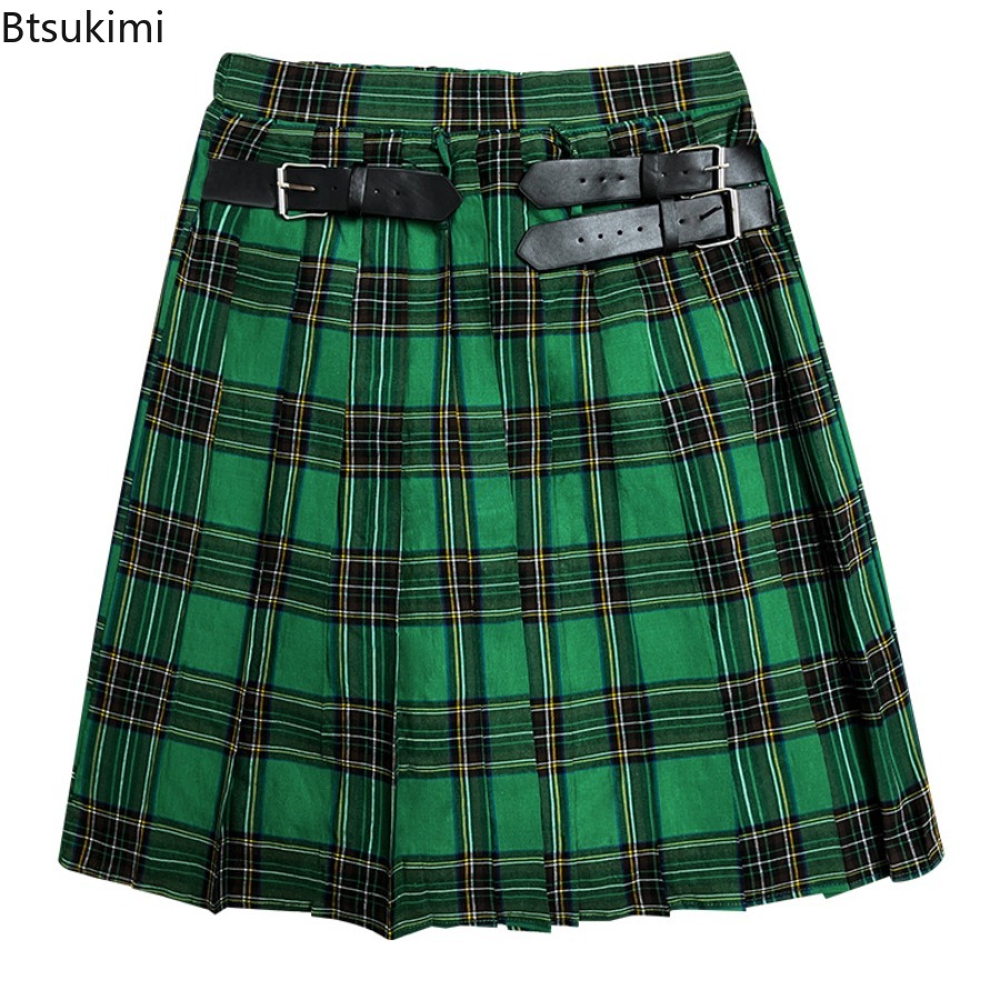 Kilt traditionnel écossais pour homme avec ceinture bilatérale, tartan des Highlands, plissé, pantalon-jupe gothique punk hip-hop avant-garde pour homme