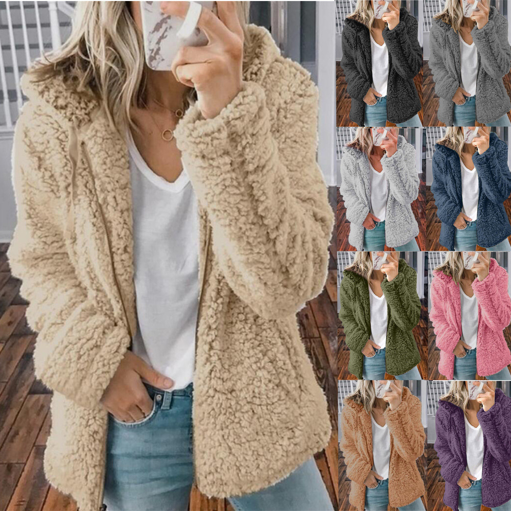 Manteau en laine à capuche en fausse peau de mouton pour femme, vêtement d'extérieur chaud doublé en polaire, nouvelle mode d'hiver